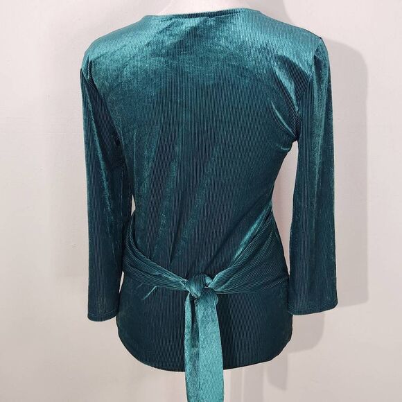 Express Green Velvet Ribbed Wrap Top NWT Size XS Dressy Green Velvet Top - Picture 5 of 10